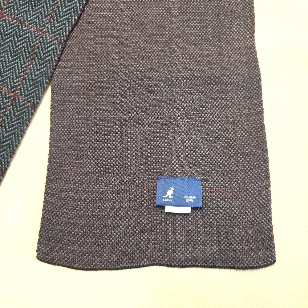 Kangol Mens Scarf‎ Black Gray Burgundy Check Knit Acrylic Winter Muffler 59